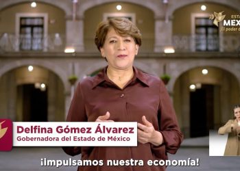 Delfina Gómez durante spot previo a su Segundo Informe de Gobierno en el Estado de México.