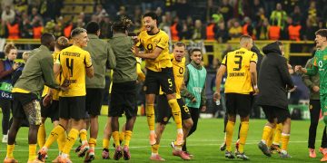 Players of Borussia Dortmund celebrate winning the UEFA Champions League