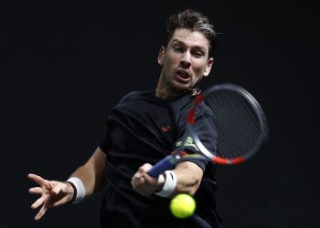 Cameron Norrie of Great Britain in action during his first round match against Sebastian Baez of Argentina at the ATP