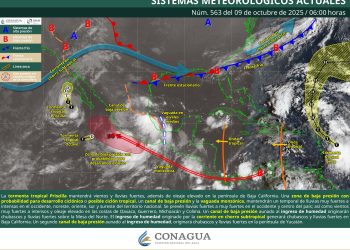 Mapa del pronóstico de lluvias intensas en México por la tormenta Priscilla.
