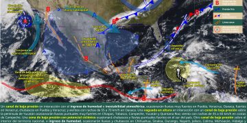 “Mapa del pronóstico de lluvias muy fuertes en Veracruz, Oaxaca y Chiapas por canales de baja presión y onda tropical 39”