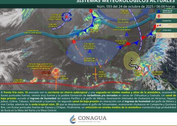 Mapa del pronóstico del clima en México por el Frente Frío Núm. 10 el 24 de octubre de 2025