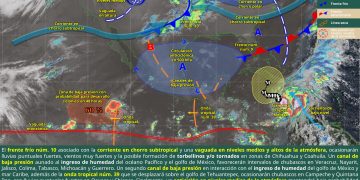 Mapa del pronóstico del clima en México por el Frente Frío Núm. 10 el 24 de octubre de 2025