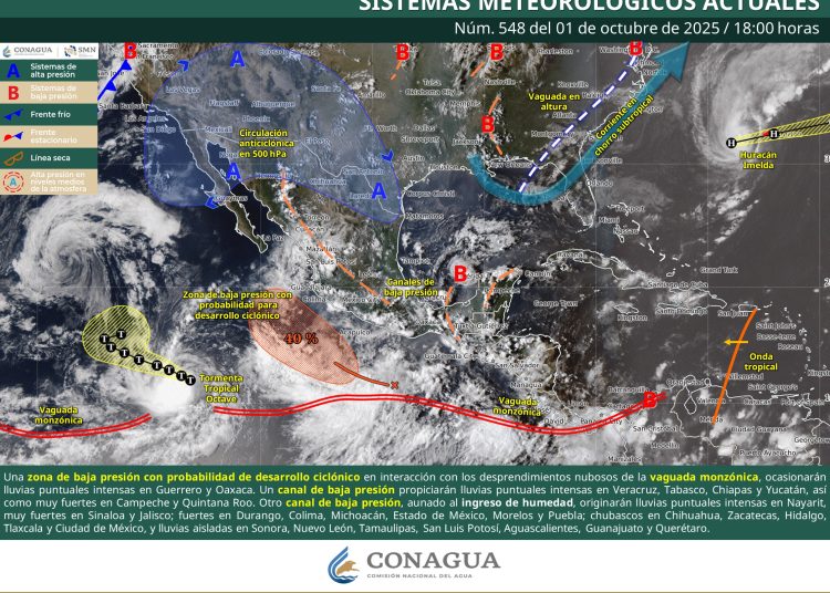 Mapa de pronóstico de lluvias intensas en México 2 de octubre 2025