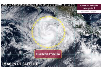 Huracán Priscilla categoría 1 provocará lluvias torrenciales y oleaje elevado
