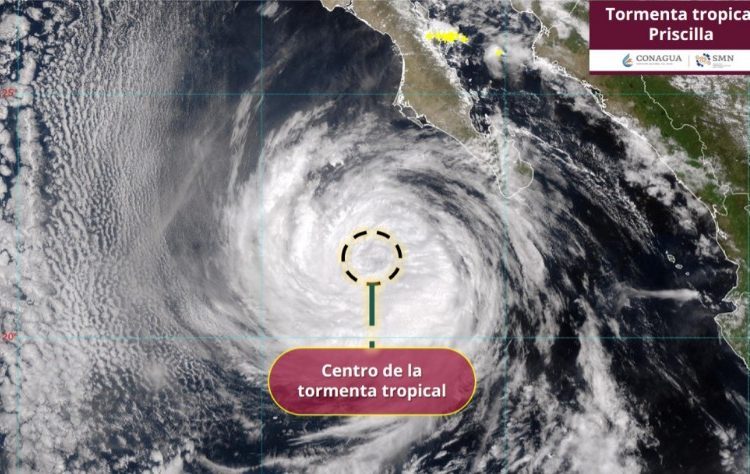 Priscilla se degrada a tormenta tropical frente a las costas de Baja California Sur, con vientos sostenidos de 110 km/h