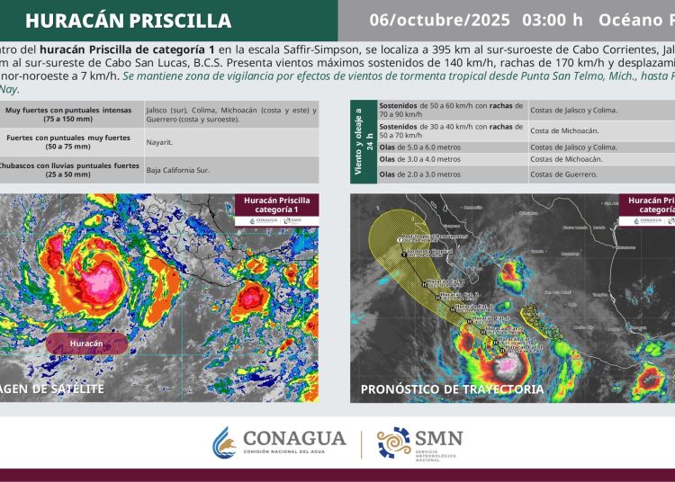 Imagen satelital del huracán Priscilla en el Pacífico mexicano
