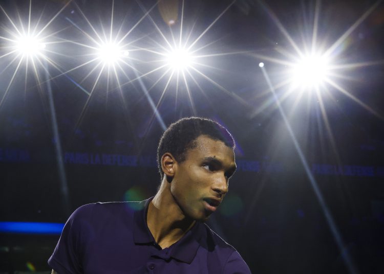 Felix Auger-Aliassime of Canada looks on during his semifinal match against Alexander Bublik