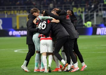 Mlan’s players celebrate after winning the Italian Serie A soccer match between Inter and Milan