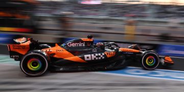 McLaren driver Oscar Piastri of Australia in action during a practice session of the Formula 1