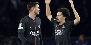 Vitinha of PSG celebrates after scoring a goal during the UEFA Champions League