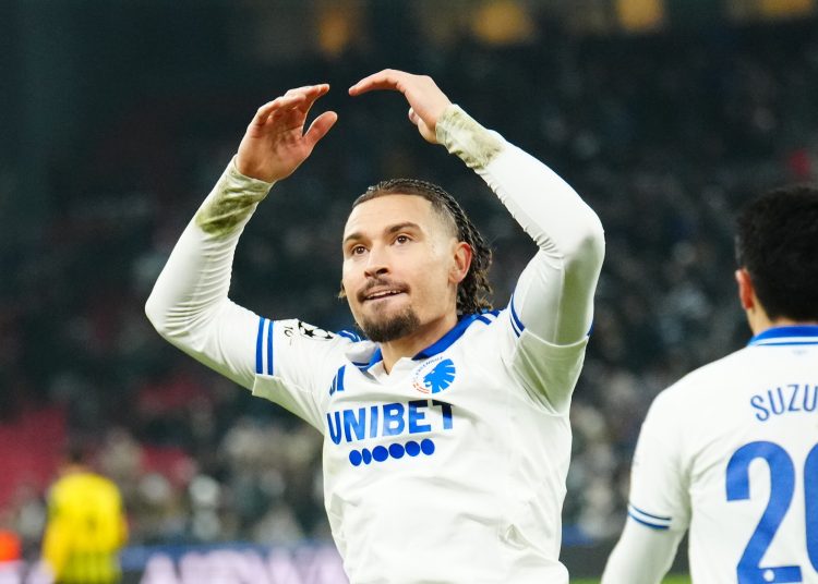 Jordan Larsson of FC Copenhagen celecrates after scoring the 2-0 goal during the UEFA Champions League