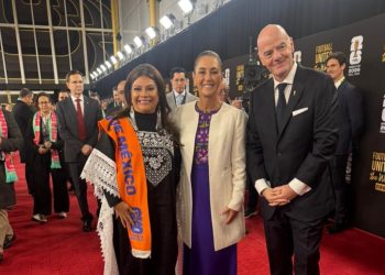Sheinbaum, Brugada, Lemus y García asisten al Sorteo del Mundial en NY