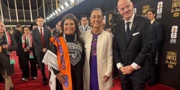 Sheinbaum, Brugada, Lemus y García asisten al Sorteo del Mundial en NY