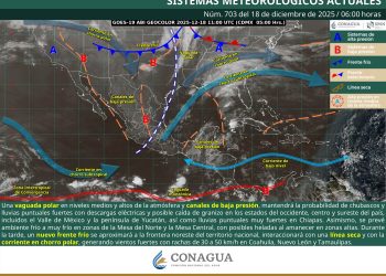 Lluvias fuertes, frío y vientos intensos marcarán el clima este 18 de diciembre en México