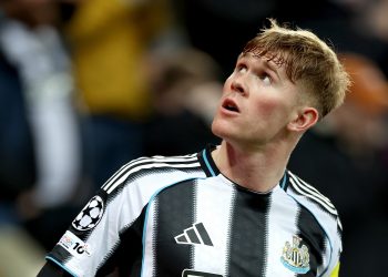 ewis Hall of Newcastle looks on during the UEFA Champions League match between Newcastle United and PSV Eindhoven