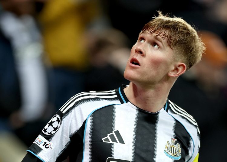 ewis Hall of Newcastle looks on during the UEFA Champions League match between Newcastle United and PSV Eindhoven