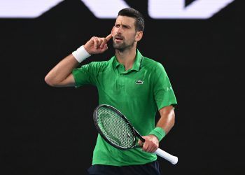 Novak Djokovic of Serbia reacts after winning the Men’s 3rd round match against Botic Van De Zandschulp