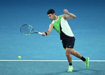 Carlos Alcaraz of Spain in action during the Men’s 1st round match against Adam Walton of Australia