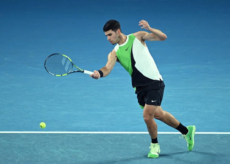 Carlos Alcaraz of Spain in action during the Men’s 1st round match against Adam Walton of Australia