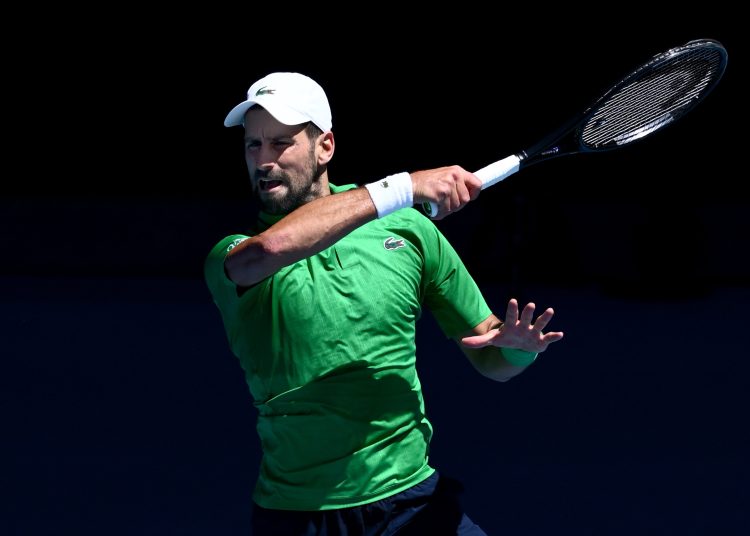 Novak Djokovic of Serbia in action during the men's second round match against Francesco Maestrelli
