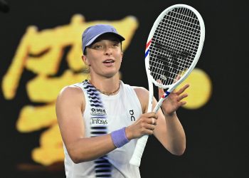 Iga Swiatek of Poland celebrates winning her Women's Singles fourth round match against Maddison