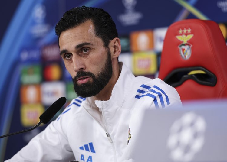 Real Madrid head coach Alvaro Arbeloa attends a press conference at the Luz Stadium in Lisbon, Portugal, 27 January 2026. Real Madrid