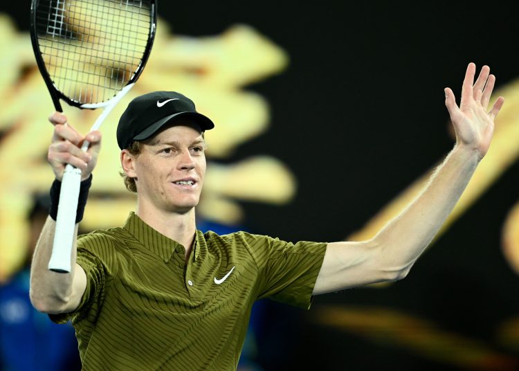 Jannik Sinner of Italy celebrates after winning his Men’s 2nd round match against James Duckworth