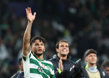 Sporting player Luis Suarez celebrates with supporters after winning the UEFA Champions League