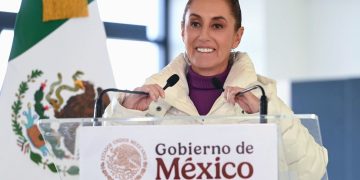 Presidenta Claudia Sheinbaum durante la inauguración de la Agencia Nacional de Aduanas en Nuevo Laredo, Tamaulipas