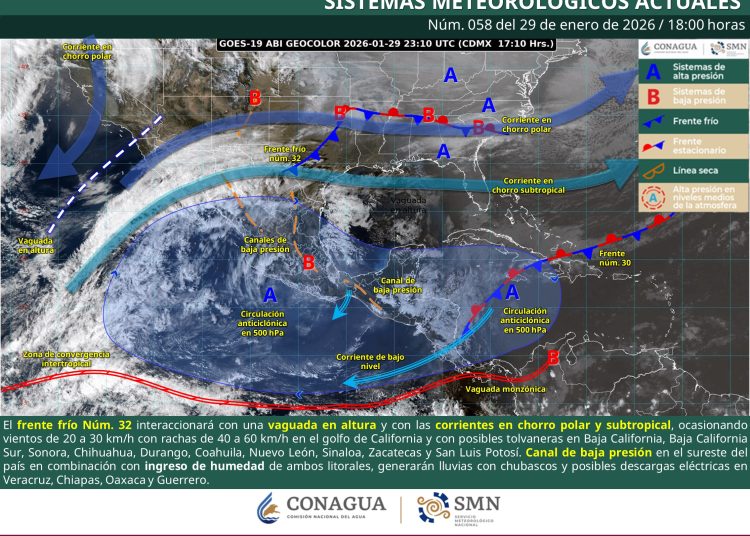 Frente frío 32 provocará lluvias fuertes, Norte intenso y heladas en gran parte de México