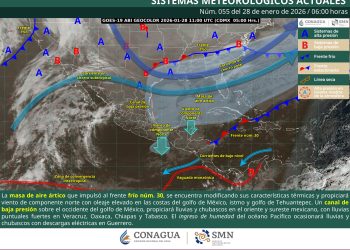 Masa de aire ártico mantiene frío, lluvias y viento fuerte en gran parte de México