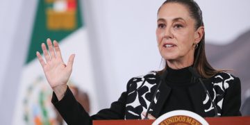 La presidenta Claudia Sheinbaum durante su conferencia matutina en Palacio Nacional