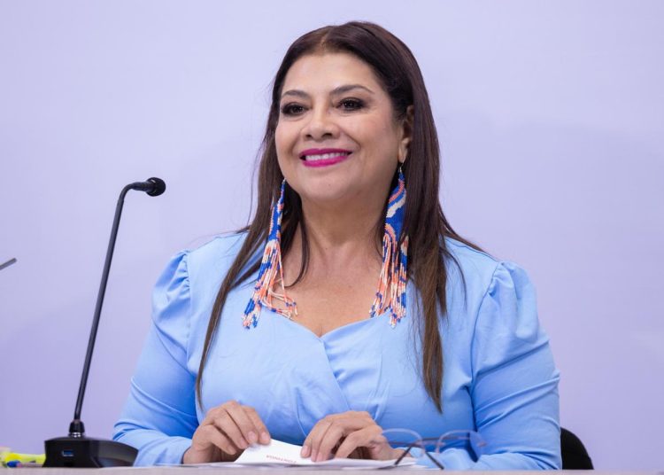 Clara Brugada durante conferencia de prensa sobre la situación de seguridad