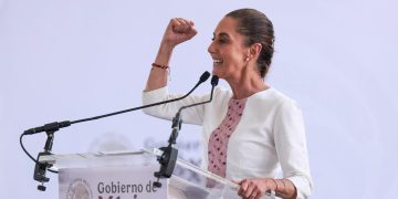 Presidenta Claudia Sheinbaum durante el anuncio del Programa de Vivienda para el Bienestar en Juárez, Nuevo León
