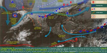 Frente frío 33 provoca lluvias intensas, evento de Norte y posible nieve en volcanes
