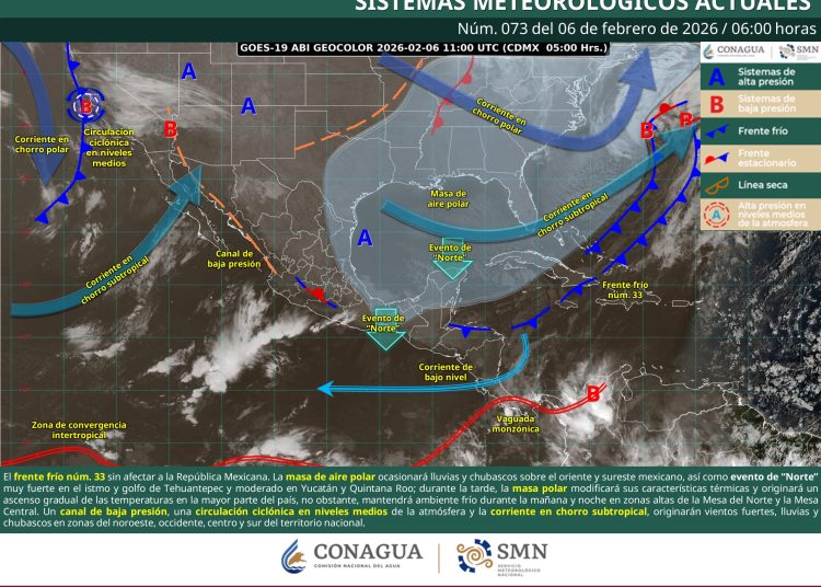 Frente frío 33 deja lluvias, evento de Norte y heladas en gran parte de México