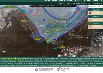 Frente frío 37 provoca lluvias intensas, vientos de hasta 120 km/h y heladas este 23 de febrero