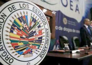 Logotipo de la Organización de Estados Americanos (OEA) en su sede principal