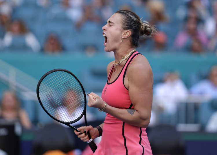 Aryna Sabalenka of Belarusia reacts against Coco Gauff of the USA during the Women's Final match