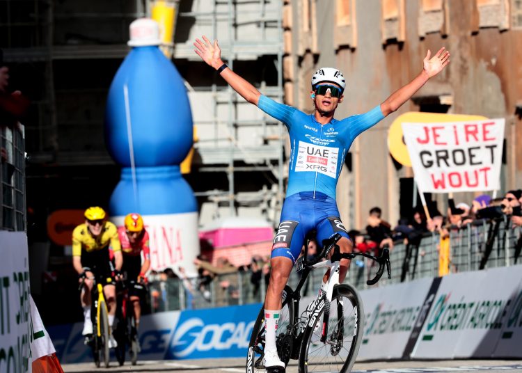 Mexican rider Isaac Del Toro of team UAE Team Emirates XRG wins the 6th stage of the Tirreno-Adriatico