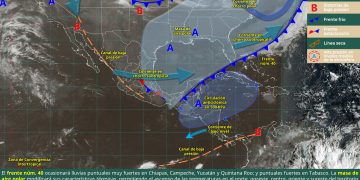 Frente frío 40 provocará lluvias en el sureste y chubascos en el centro de México