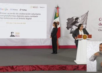 La secretaria de las Mujeres, Citlalli Hernández, presentó el acuerdo con plataformas digitales para prevenir la violencia en línea