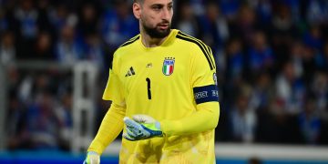 Italy's goalkeeper Gianluigi Donnarumma looks on during the FIFA World Cup 2026 qualifiers playoff semifinal soccer match between