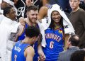 Thunder center Isaiah Hartenstein (C-L), guard Jared McCain (bottom L)