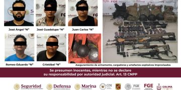 Confirman en Colima cinco detenidos, dos abatidos y arsenal asegurado tras operativo en Tecomán