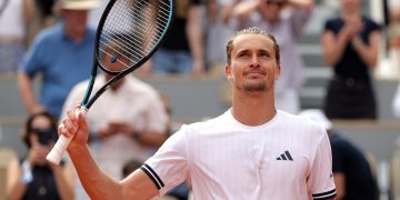 Alexander Zverev of Germany celebrates winning his Men's 4th round match against Jesper de Jong