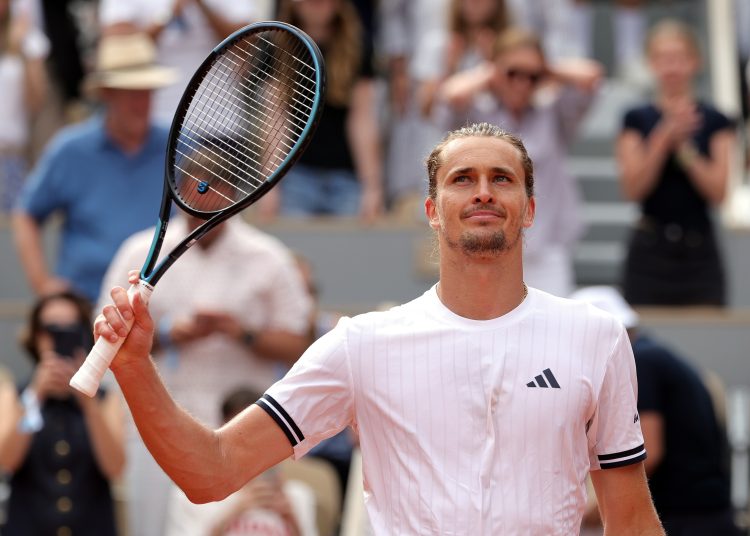 Alexander Zverev of Germany celebrates winning his Men's 4th round match against Jesper de Jong