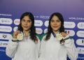 Las gemelas mexicanas Mía y Lía Cueva brillaron ante su afición al conquistar la medalla de oro en la prueba de trampolín de tres metros sincronizado